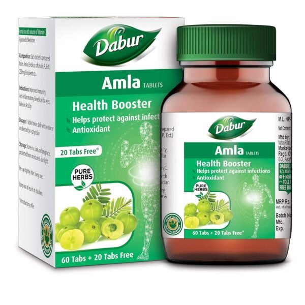 DABUR Amla Tablet - Health Booster | Rich in Antioxidants | Provides Protection against Infections | Pure herbs – 60 tabs ( Get 20 tabs free)