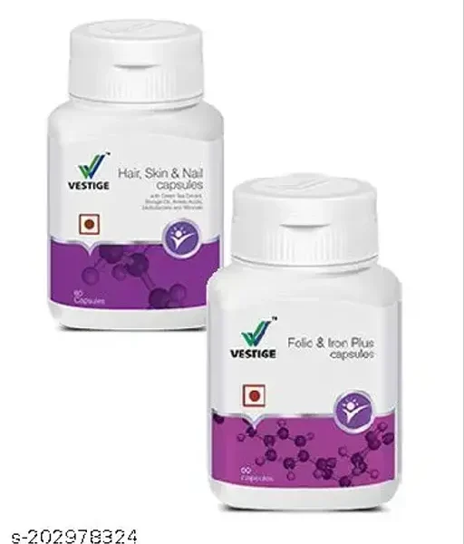 VESTIGE Hair, Skin & Nail 60N + Folic & Iron Plus 60N Capsules Pack Of 2