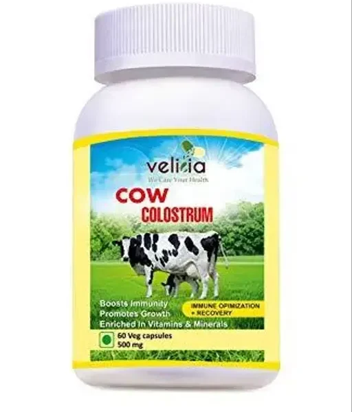 Velicia Cow Colostrum 60 Capsules Bottle Rich in Vitamins, Essential Amino Acid Supports Metabolism Immunity and Promotes Growth.