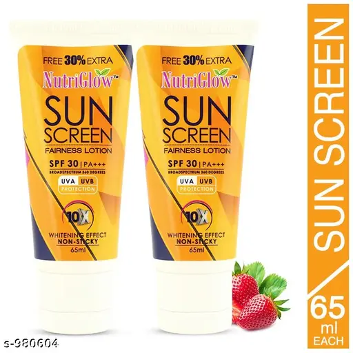 Nutriglow Set of 2 Sun Screen Fairness Lotion SPF 30, Non Sticky and Whitening Effect (65ml Each)