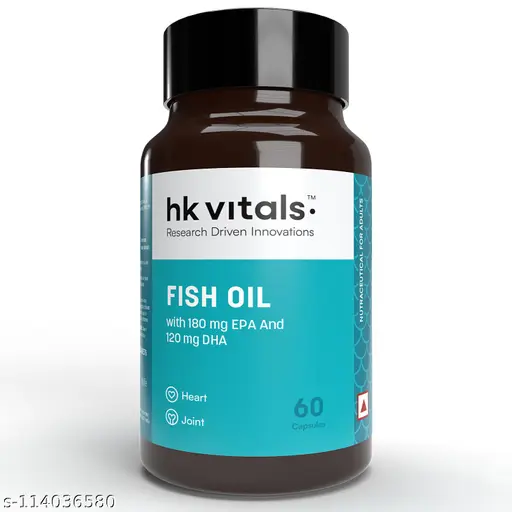 HK Vitals Fish Oil Capsule For Men And Women (1000mg 3 with 180 mg EPA & 120 mg DHA), for Brain, Heart, Eyes, and Joints Health, 60 3 Fish Oil Capsules