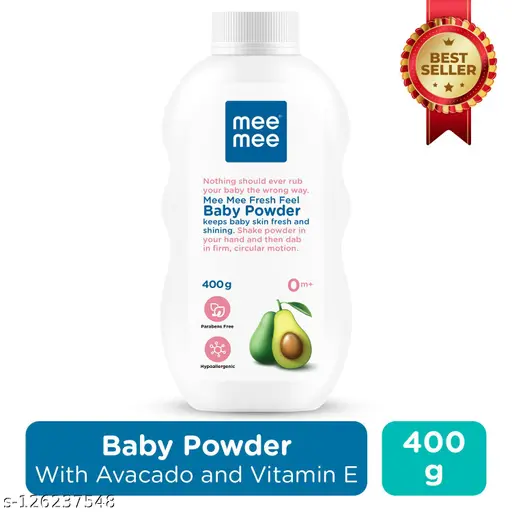 Mee Mee Fresh Feel Talcum Baby Powder 400g | Avocado Extract | Newborn-Friendly | Dermatologist Approved | Rash-Resistant | Paraben-Free